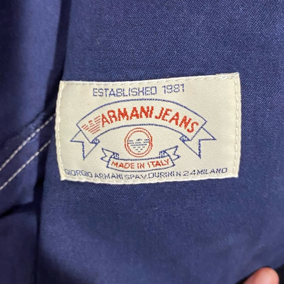 90s Armani Jeans Contrast Stitch Cotton Blazer ITALY MADE Vintage Navy Size 6 - Picture 3 of 9